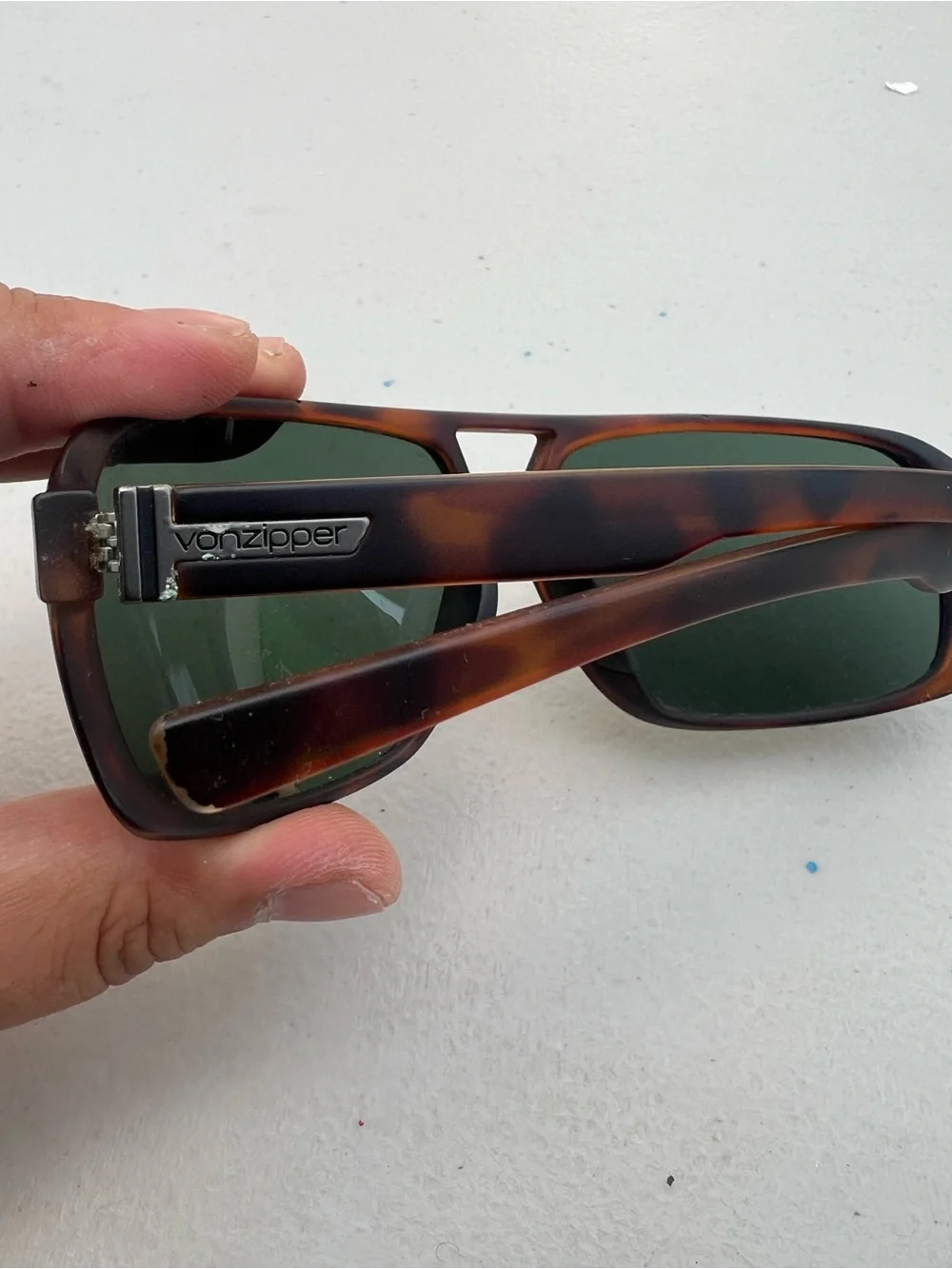 VonZipper Decco Sunglasses Tortoise Frame Green Lens Vintage Square Aviator Men